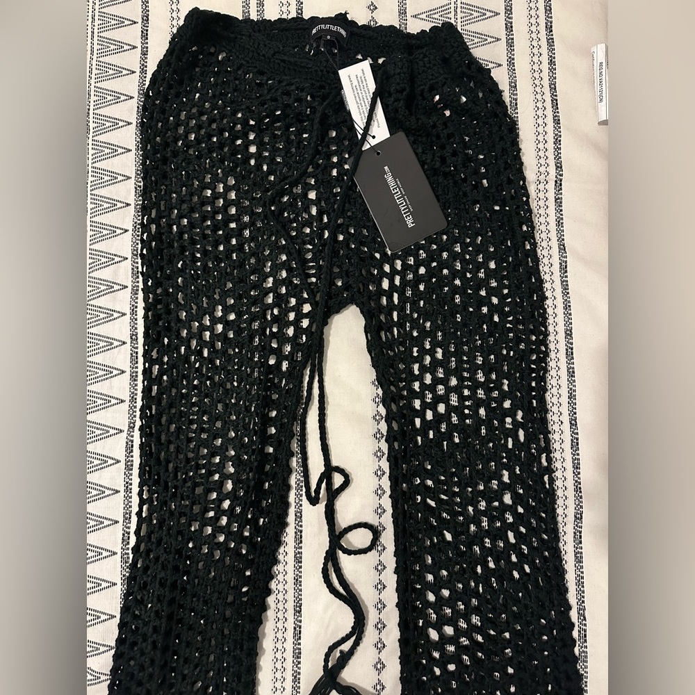 Crochet cover up pants in black